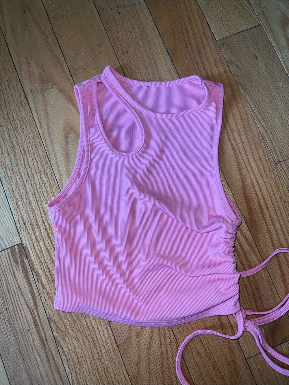 Women’s Pink Side-Tie Ribbed Tank Top